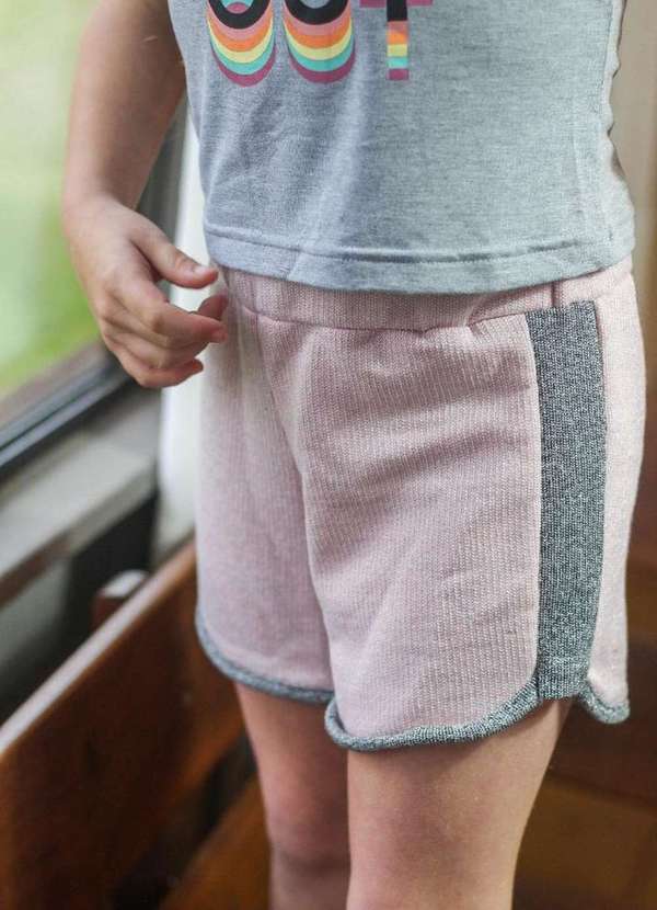 Cia da Malha - Conjunto Infantil Shorts Meninas Mescla Claro 3