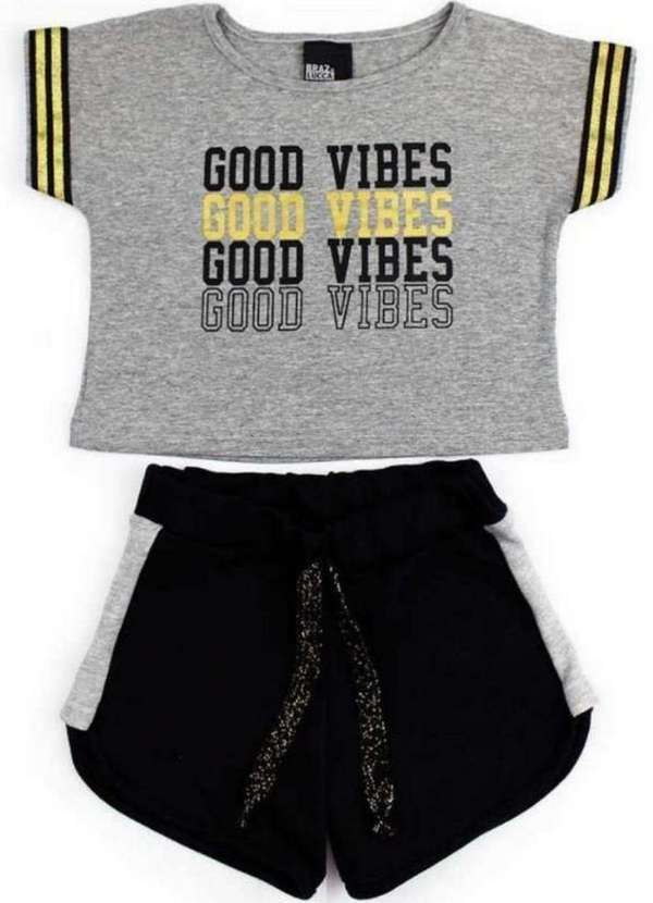 Cia da Malha - Conjunto Infantil Shorts Meninas Mescla Medio 1