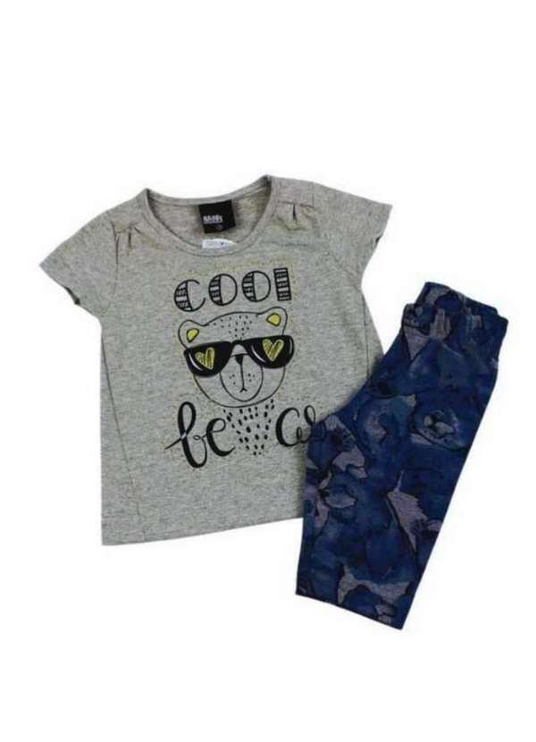 Cia da Malha - Conjunto Infantil Shorts Meninas Mescla Medio