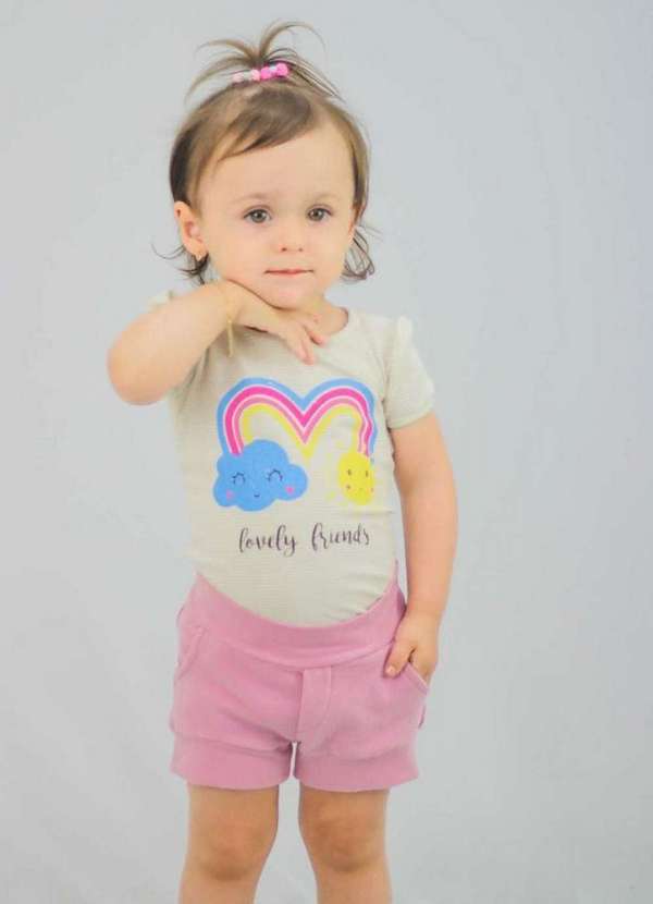 Cia da Malha - Conjunto Infantil Shorts Meninas Perola com Lure