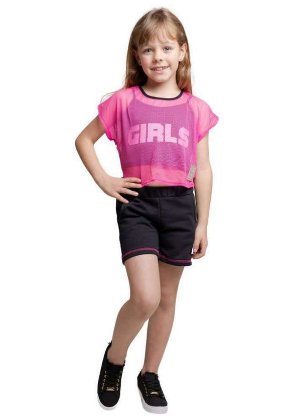 Cia da Malha - Conjunto Infantil Shorts Meninas Preto 2