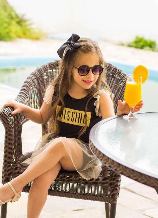 Cia da Malha - Conjunto Infantil Shorts Meninas Preto