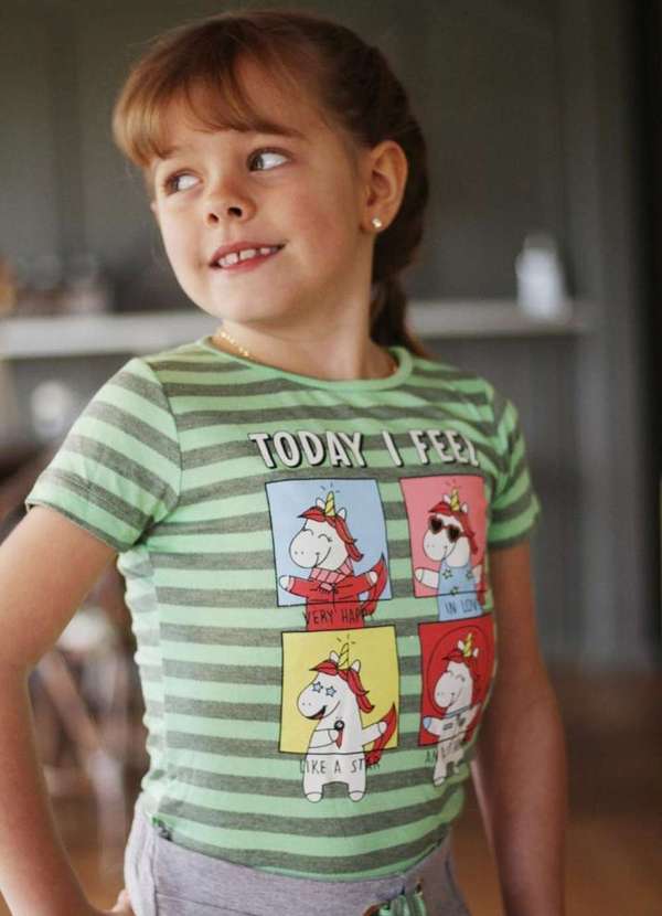 Cia da Malha - Conjunto Infantil Shorts Meninas Verde Claro