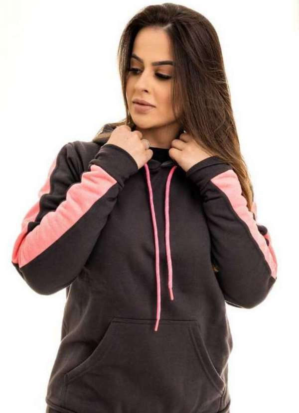 Cia da Malha - Blusa Feminina Adulto Moletom Inverno Preto Mescla