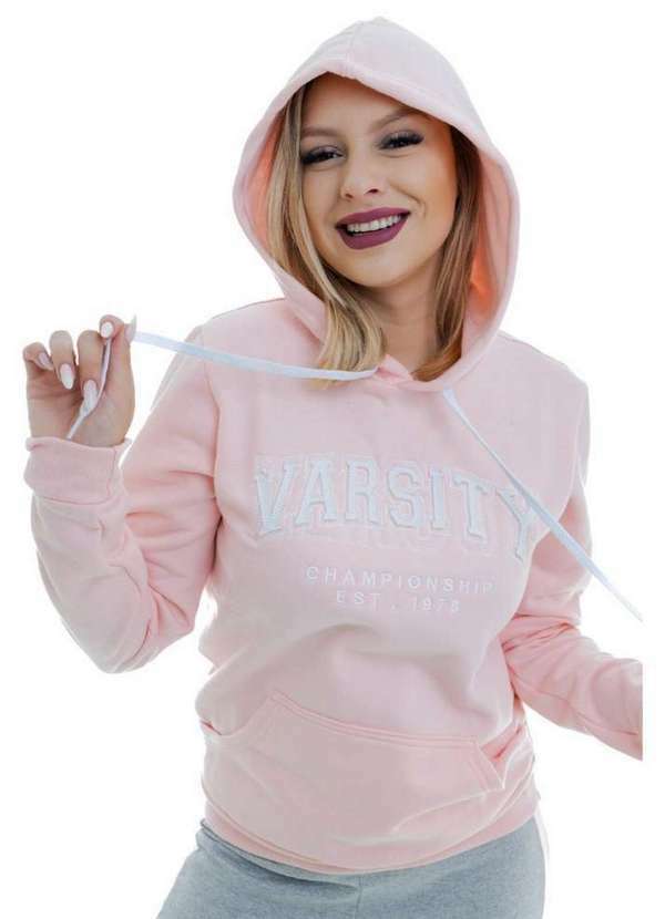 Cia da Malha - Blusa Feminina Adulto Moletom Inverno Rosa Claro