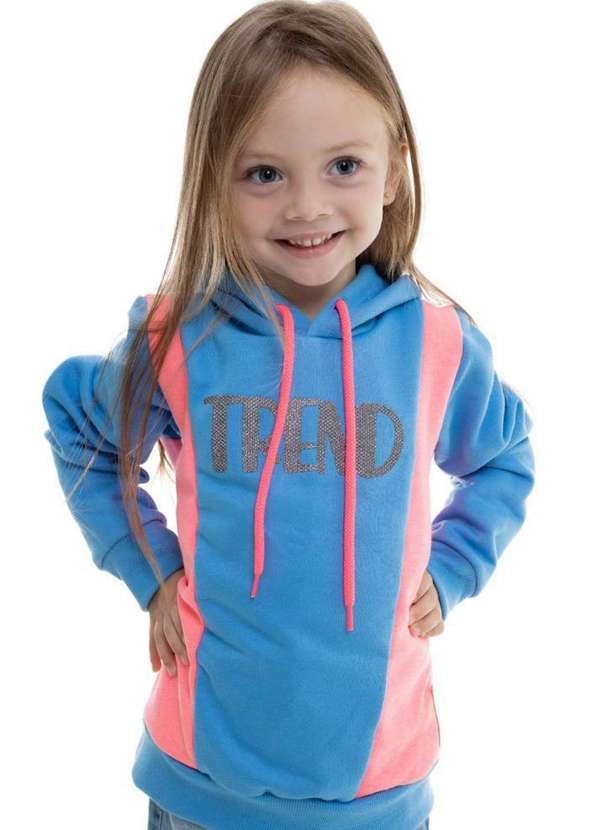 Cia da Malha - Blusa Moletom Infantil Meninas Inverno Azul Ciano 2