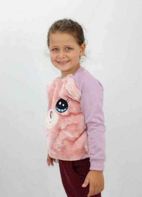 Cia da Malha - Blusa Moletom Infantil Meninas Inverno Azul Ciano 4