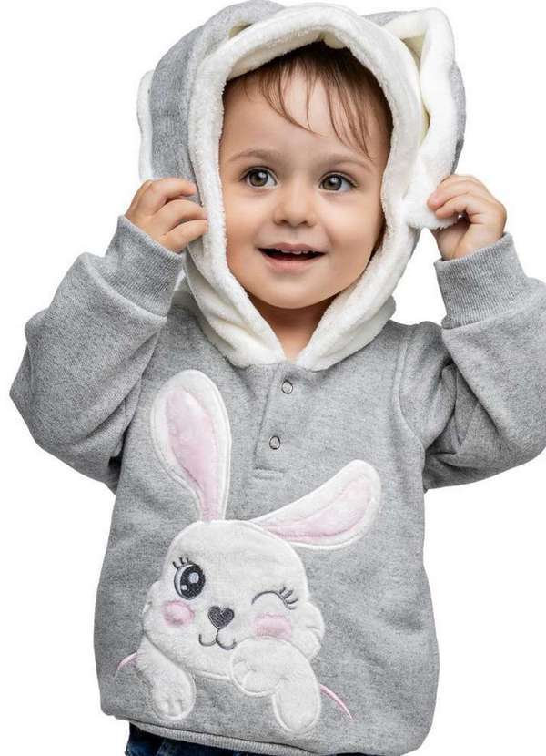 Cia da Malha - Blusa Moletom Infantil Meninas Inverno Cinza