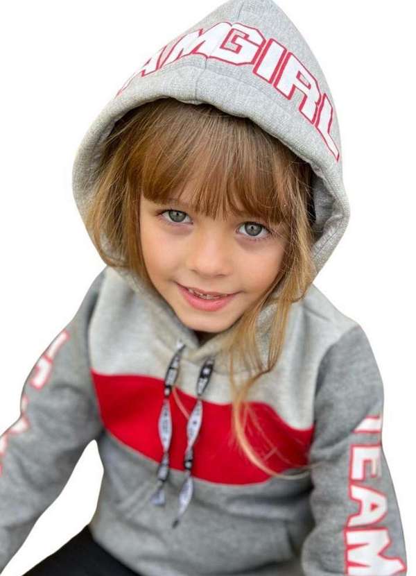 Cia da Malha - Blusa Moletom Infantil Meninas Inverno Mescla Claro/Vermelho