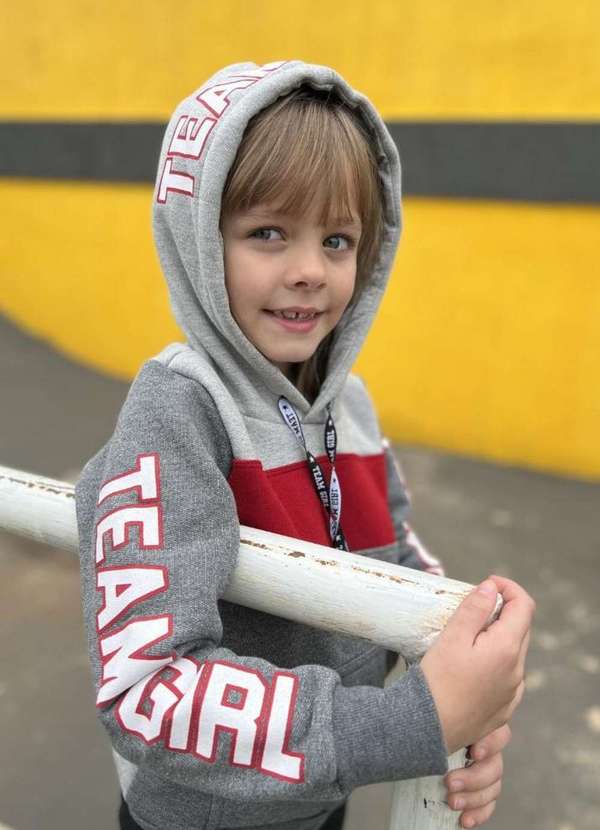 Cia da Malha - Blusa Moletom Infantil Meninas Inverno Mescla Claro/Vermelho 5