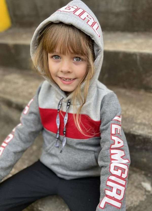 Cia da Malha - Blusa Moletom Infantil Meninas Inverno Mescla Claro/Vermelho 6