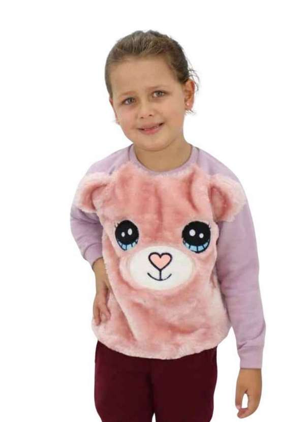 Cia da Malha - Blusa Moletom Infantil Meninas Inverno Mescla Claro/Vermelho 7