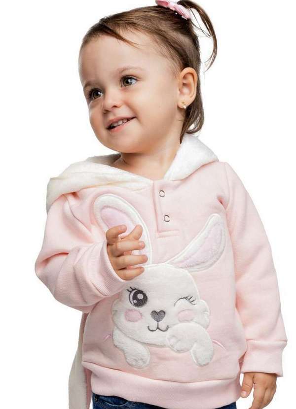 Cia da Malha - Blusa Moletom Infantil Meninas Inverno Rosa Claro