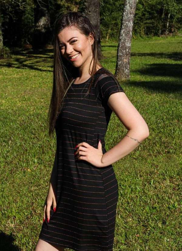 Cia da Malha - Vestido Feminino Adulto Verao Preto/Dourado