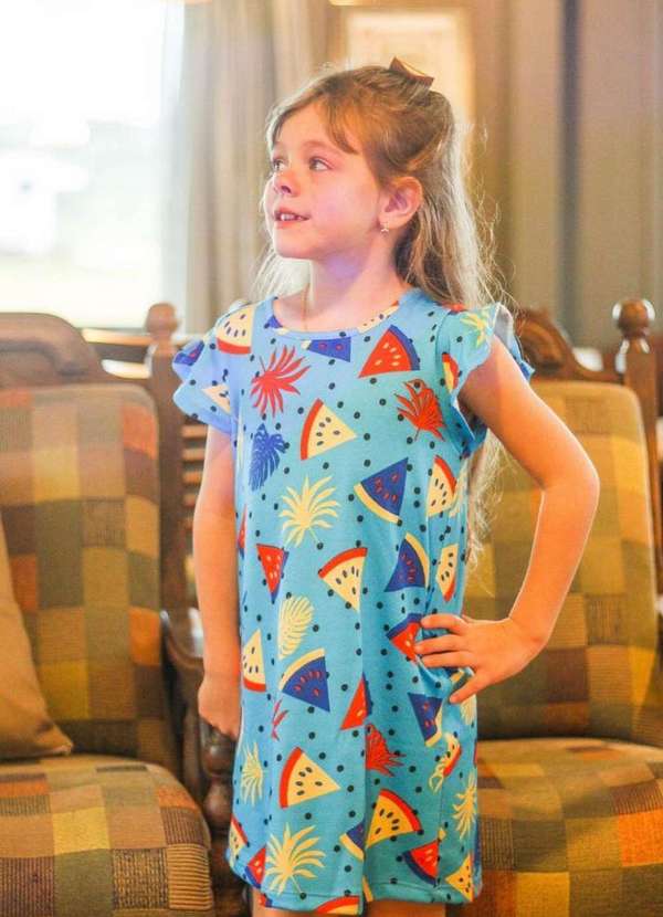 Cia da Malha - Vestido Feminino Infantil Azul Celeste