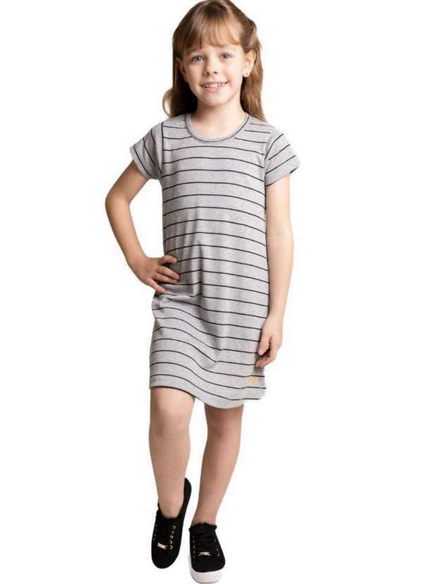 Cia da Malha - Vestido Infantil Feminino Meninas Juvenil Polyester/Elastano Cinza Escuro Li