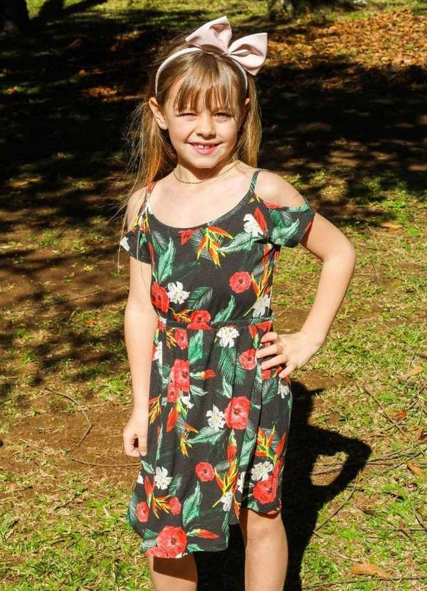 Cia da Malha - Vestido Feminino Infantil Est Fd Preto Fl