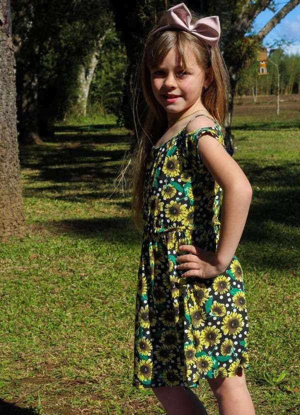 Cia da Malha - Vestido Feminino Infantil Estampa Girasol