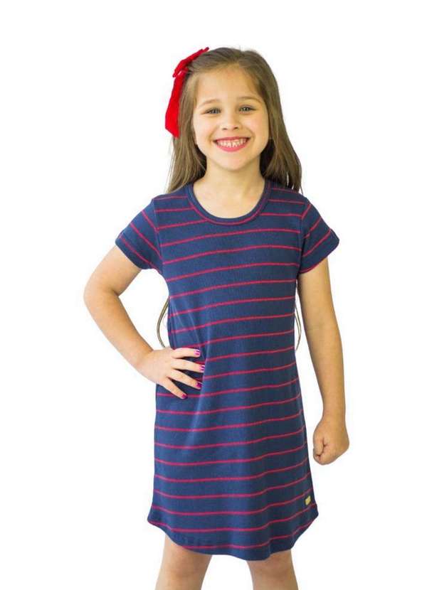 Cia da Malha - Vestido Feminino Infantil Marinho Listra