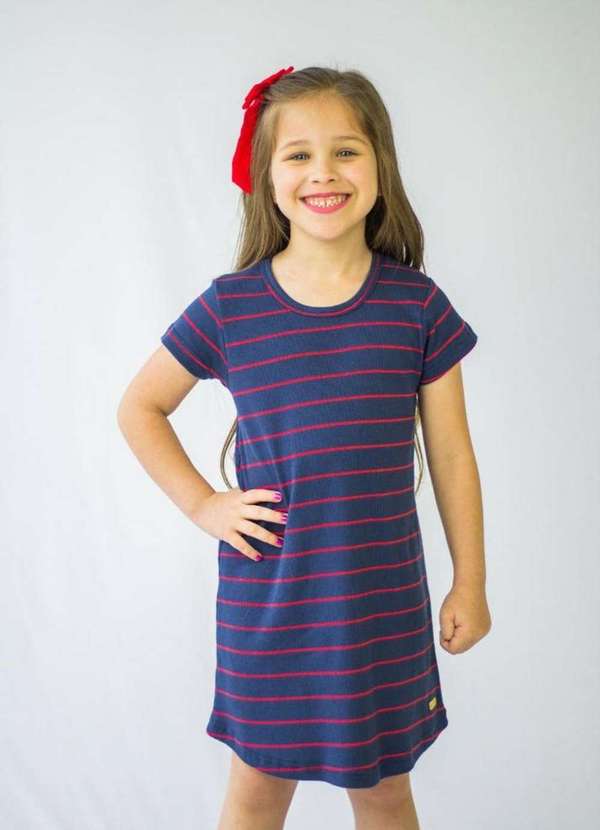 Cia da Malha - Vestido Feminino Infantil Marinho Listra 2