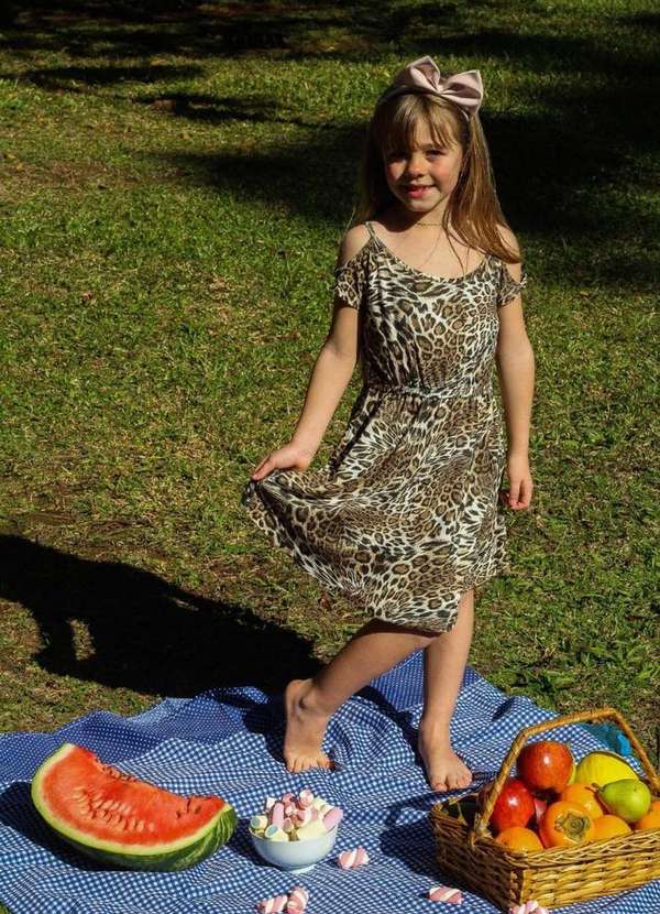 Cia da Malha - Vestido Feminino Infantil Onca Escuro