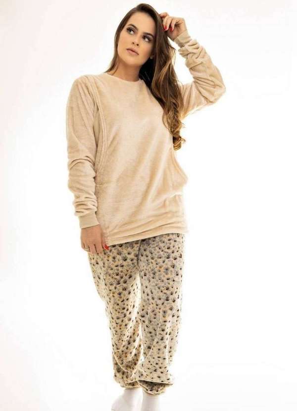 Cia da Malha - Pijama Feminino Adulto Amamentação Fleece Preto 3