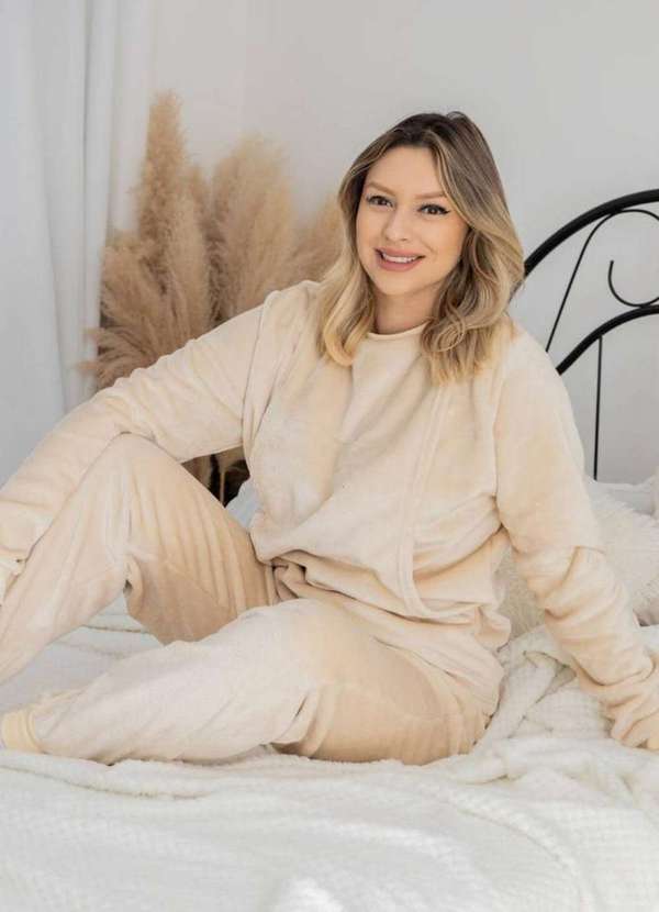 Cia da Malha - Pijama Feminino Adulto Amamentação Fleece Preto 9