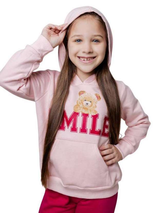 Cia da Malha - Conjunto Moletom Infantil Menina Inverno Rosa Claro 2