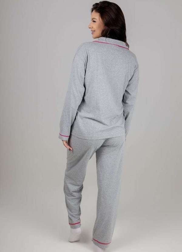 Cia da Malha - Pijama Feminino Adulto Moletom Manga Longa Meia Estação Mescla Medio 4