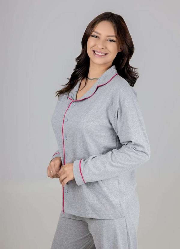 Cia da Malha - Pijama Feminino Adulto Moletom Manga Longa Meia Estação Mescla Medio 5