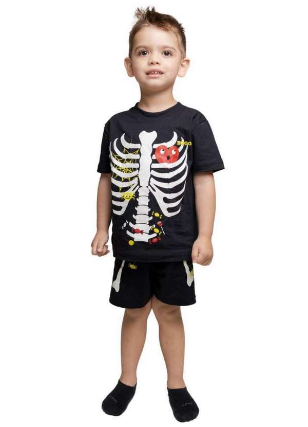 Cia da Malha - Pijama Infantil Brilha no Escuro Menino Preto