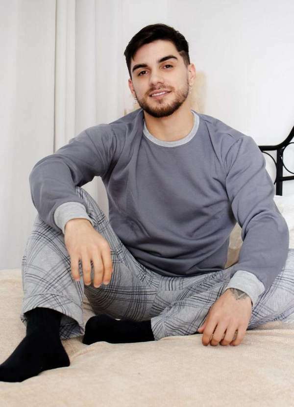 Cia da Malha - Pijama Masculino Inverno Adulto Moletinho Quentinho para o Frio Mescla Medio