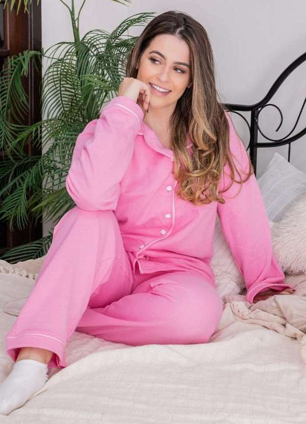 Cia da Malha Pijama Inverno Moletom Flanelado Rosa Claro