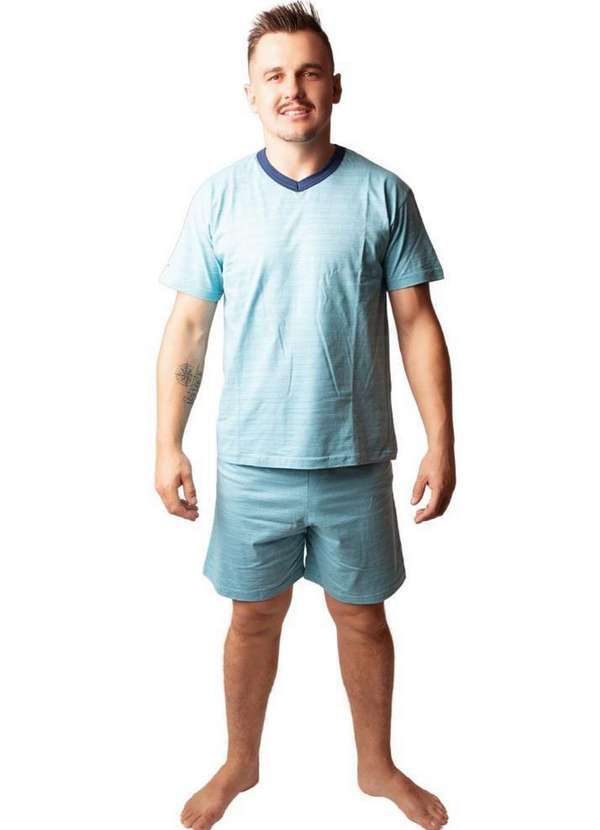 Cia da Malha - Pijama Masculino Adulto Algodão Verão. Azul Jeans