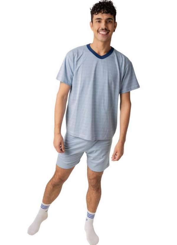 Cia da Malha - Pijama Masculino Adulto Algodão Verão. Azul Medio