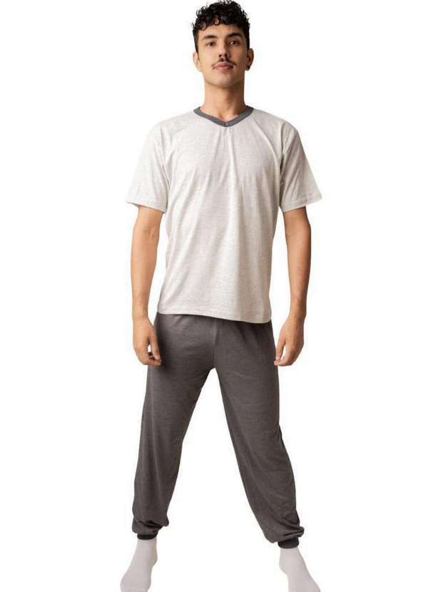 Cia da Malha - Pijama Masculino Adulto Algodão Verão. Mescla Claro