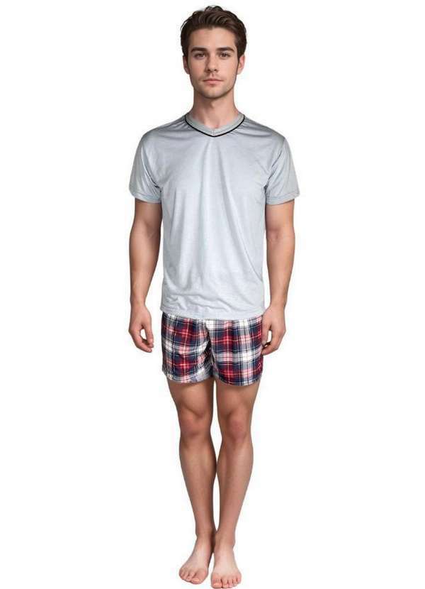 Cia da Malha - Pijama Masculino Adulto Algodão Verão. Cinza