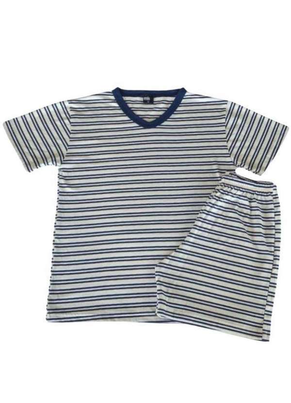 Cia da Malha - Pijama Masculino Adulto Algodão Verão. 2180-Listrado Azul