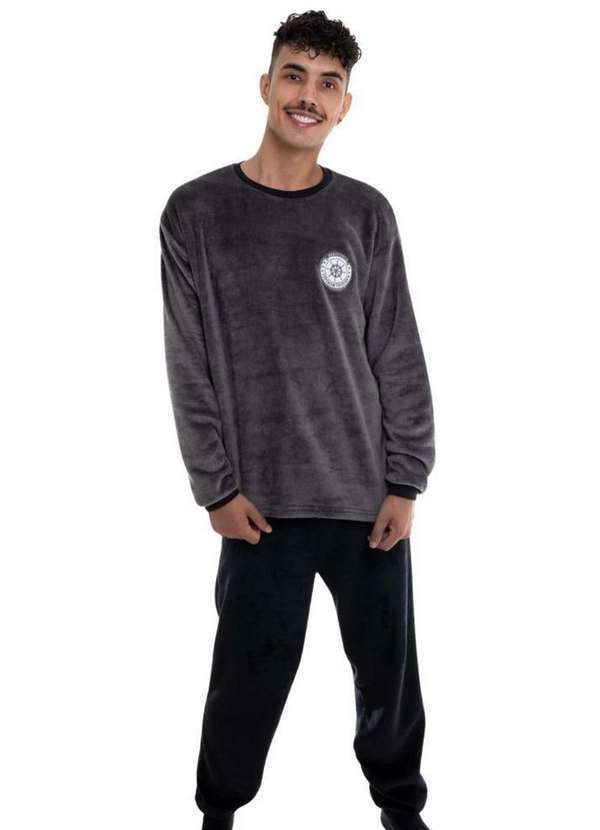 Cia da Malha - Pijama Masculino Inverno Adulto Fleece Plush Soft Quentinho. Preto