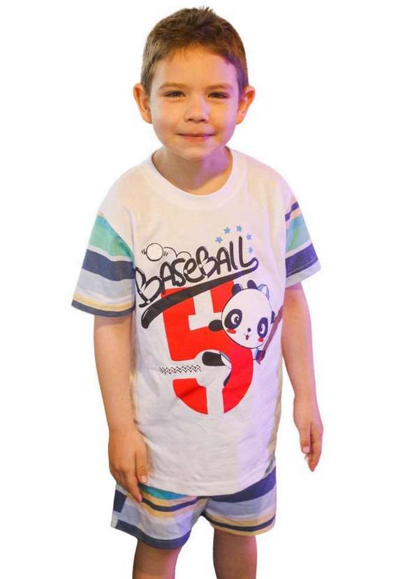 Cia da Malha - Pijama Verao Masculino Infantil Branco