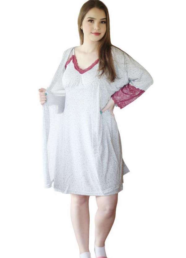 Cia da Malha - Roupao Pijama Short Doll Verao Coraçao Mescla