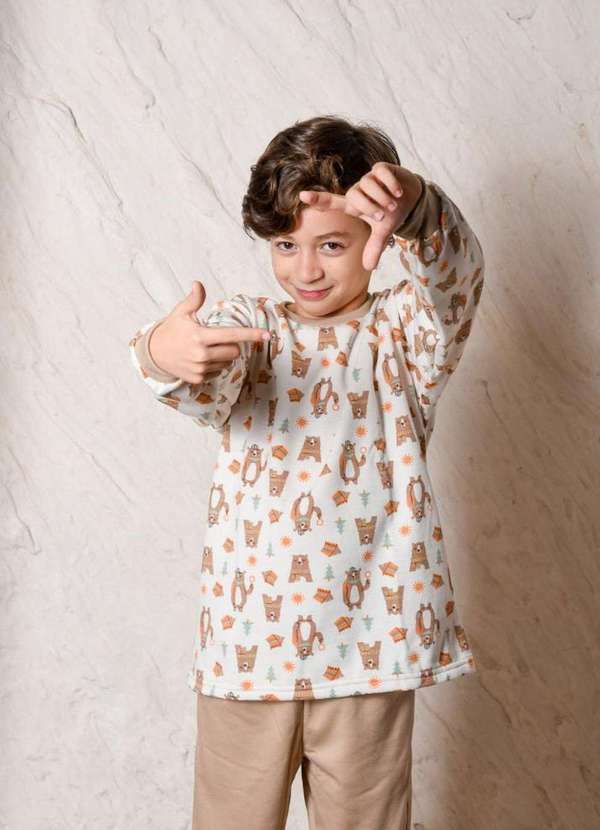 Cia da Malha - Pijama Infantil Masculino Meninos Juvenil Moletinho Inverno Bear Camping Day