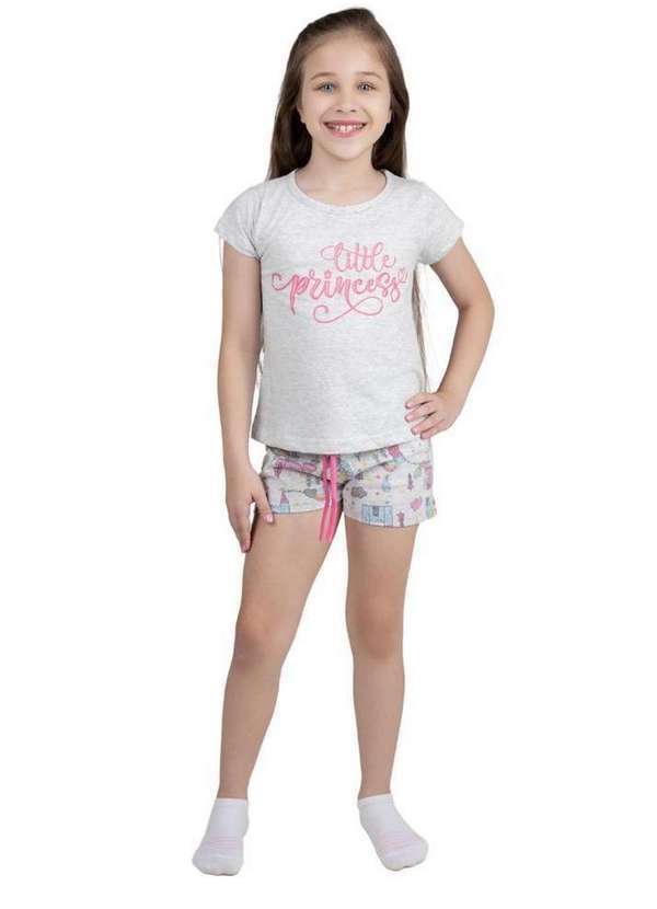Cia da Malha - Pijama Infantil Algodão para Menina Feminino Juvenil 1 a 16 Anos Mescla Claro