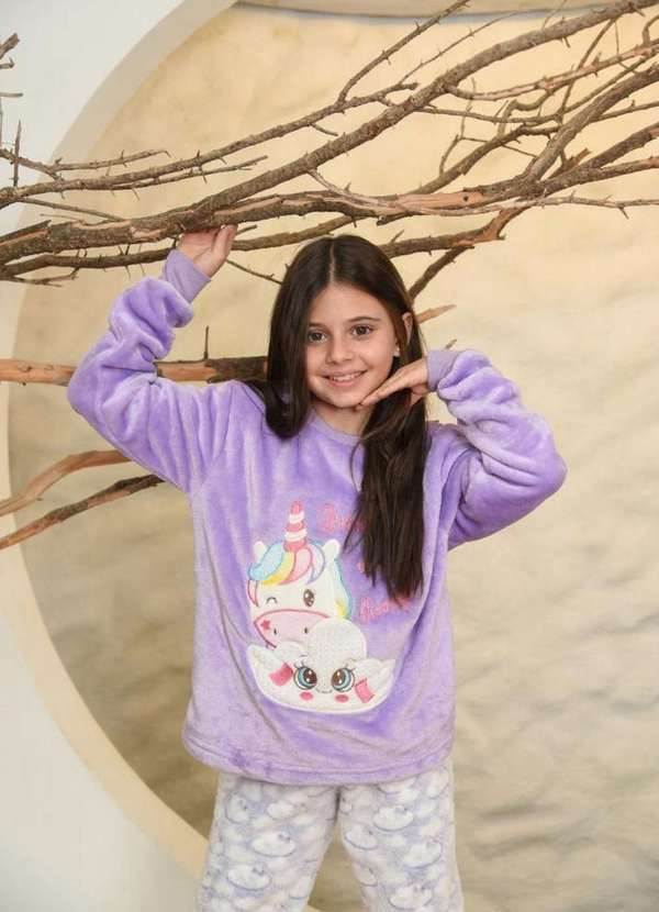 Cia da Malha - Pijama Fleece Infantil Meninas Soft Longo. Lilas Nuvem