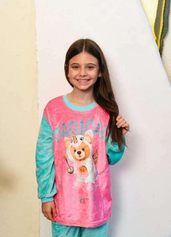 Cia da Malha - Pijama Fleece Infantil Meninas Soft Longo. Pink