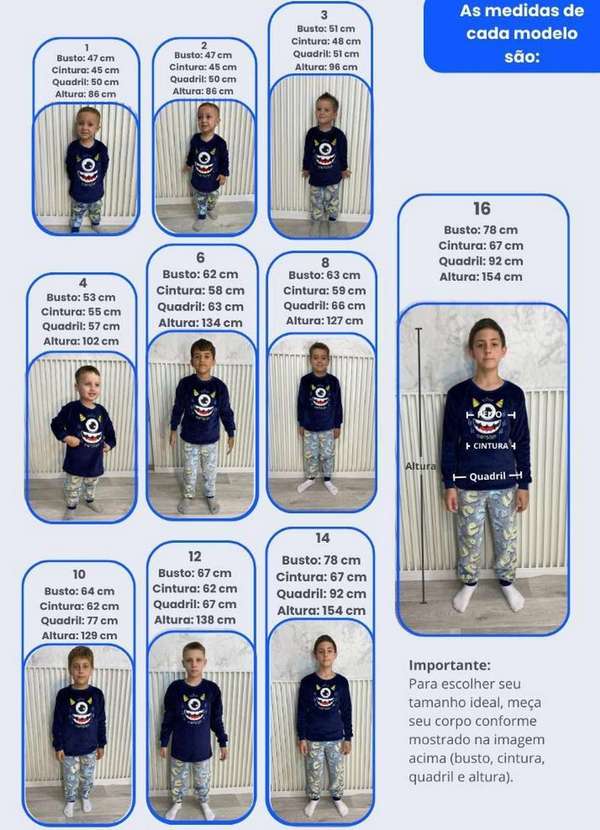 Cia da Malha - Pijama Infantil Menino Inverno Fleece Soft Longo - Novo Azul Monstro 4