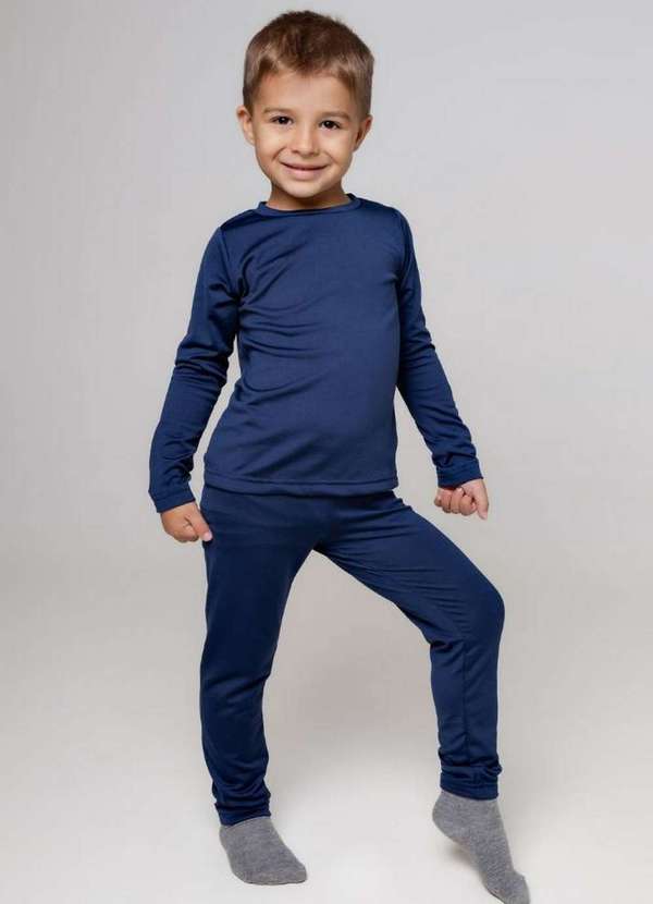 Cia da Malha - Pijama Infantil Inverno Termico Marinho Liso 2
