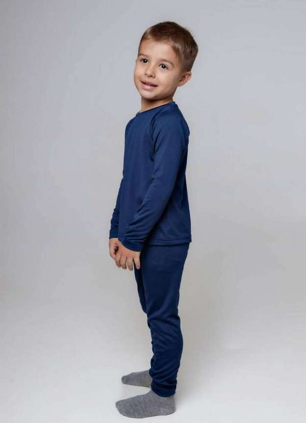 Cia da Malha - Pijama Infantil Inverno Termico Marinho Liso 3