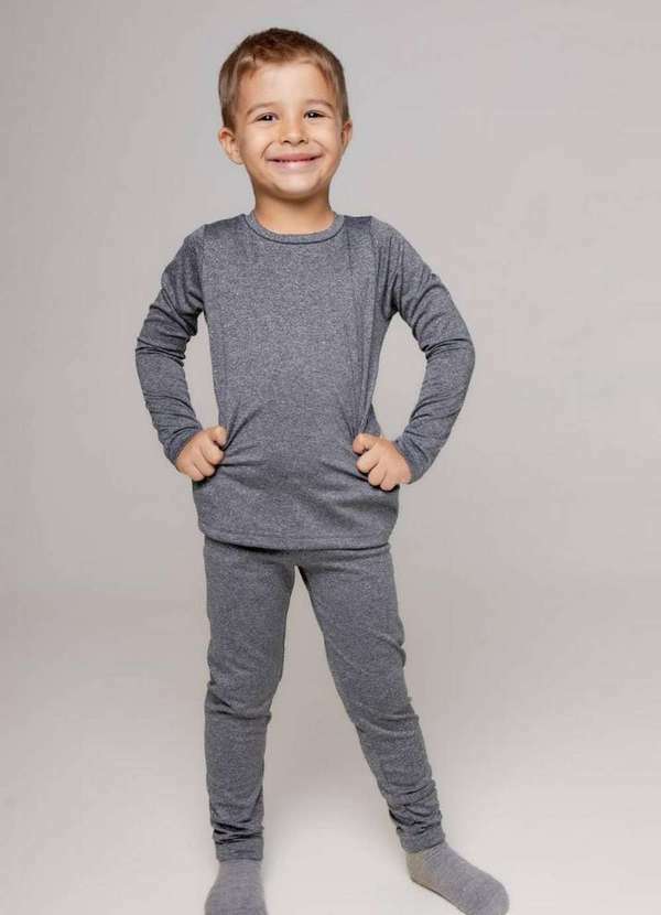Cia da Malha - Pijama Infantil Inverno Termico Preto Mescla