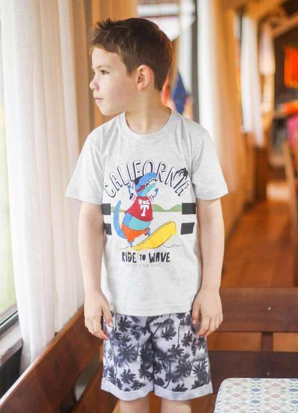 Cia da Malha - Conjunto Infantil Tactel para Menino Mescla Medio